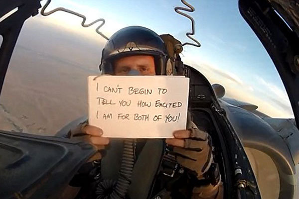 PHOTOS: Deployed Marine pilot makes brother's wedding toast from the sky