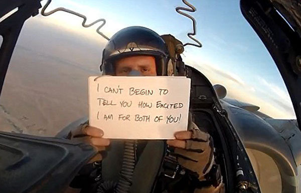 PHOTOS: Deployed Marine pilot makes brother's wedding toast from the sky